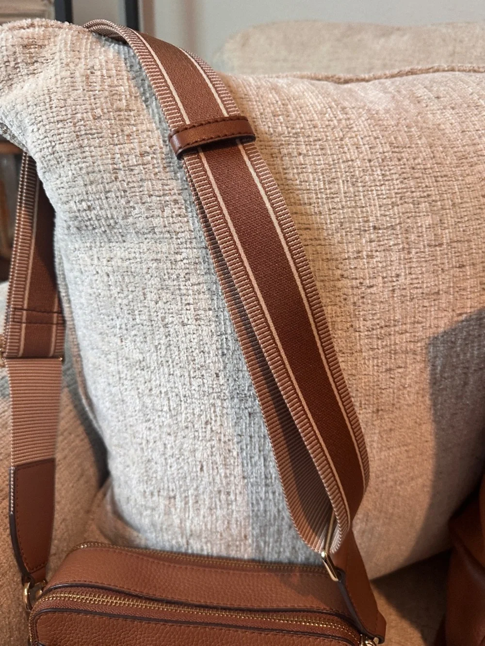 Michael Kors Bryant Brown Pebbled Leather Double Zip Chain Crossbody Bag